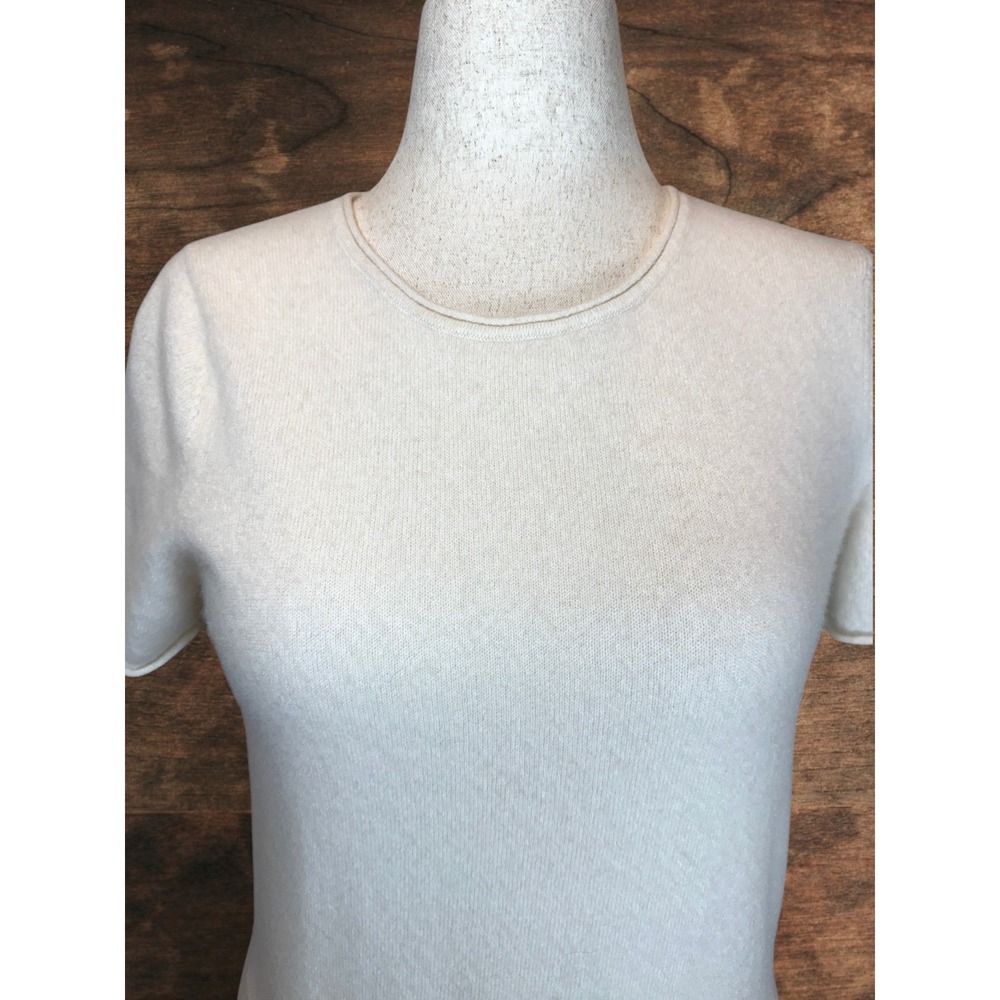 Rachel Zoe 100% Two Ply Cashmere Sweater Large Ivory Short Sleeve Luxury Knit - Picture 2 of 10
